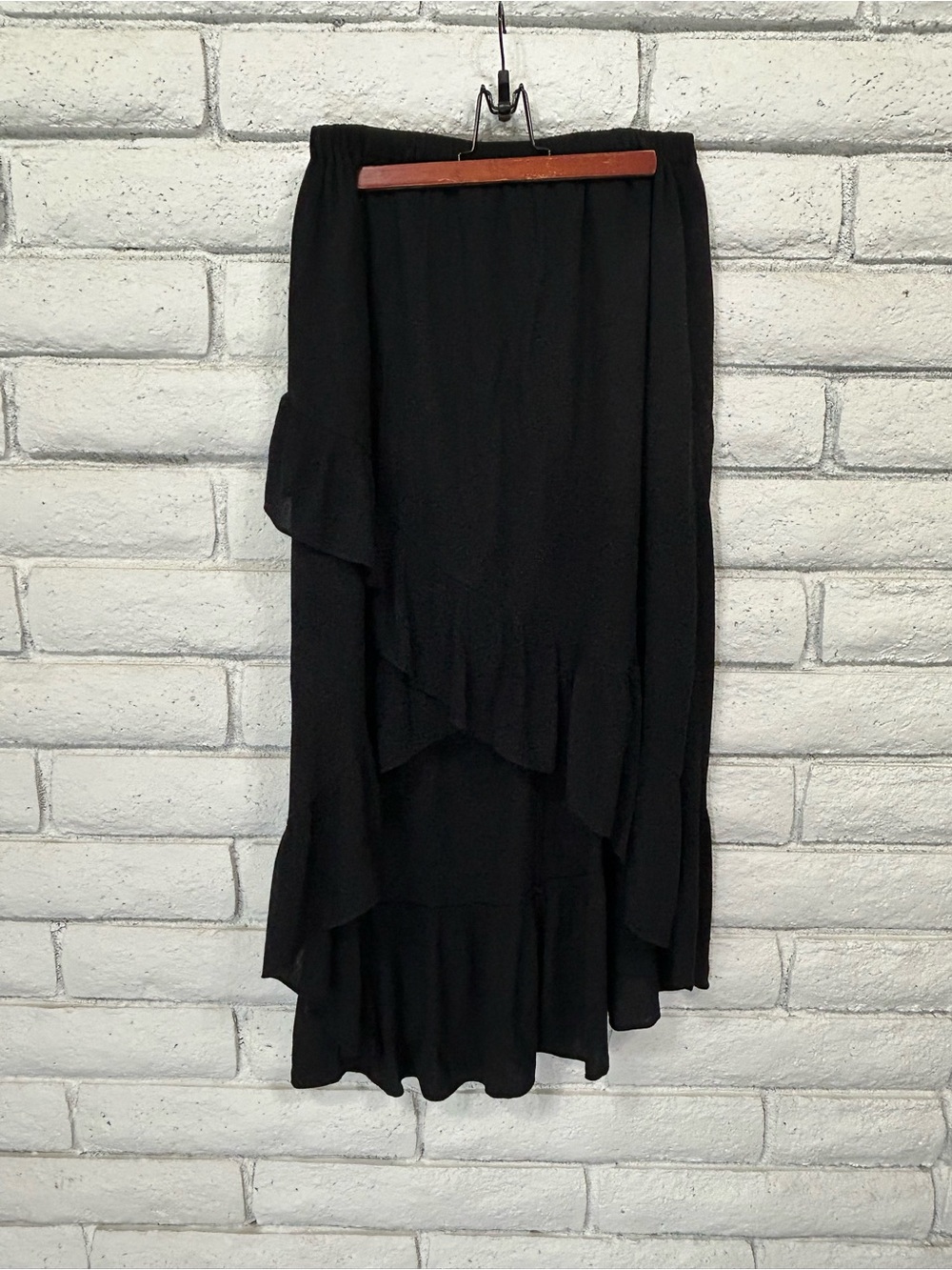 A New Day Black Boho Tiered Ruffle‎ Midi Skirt Women's Medium